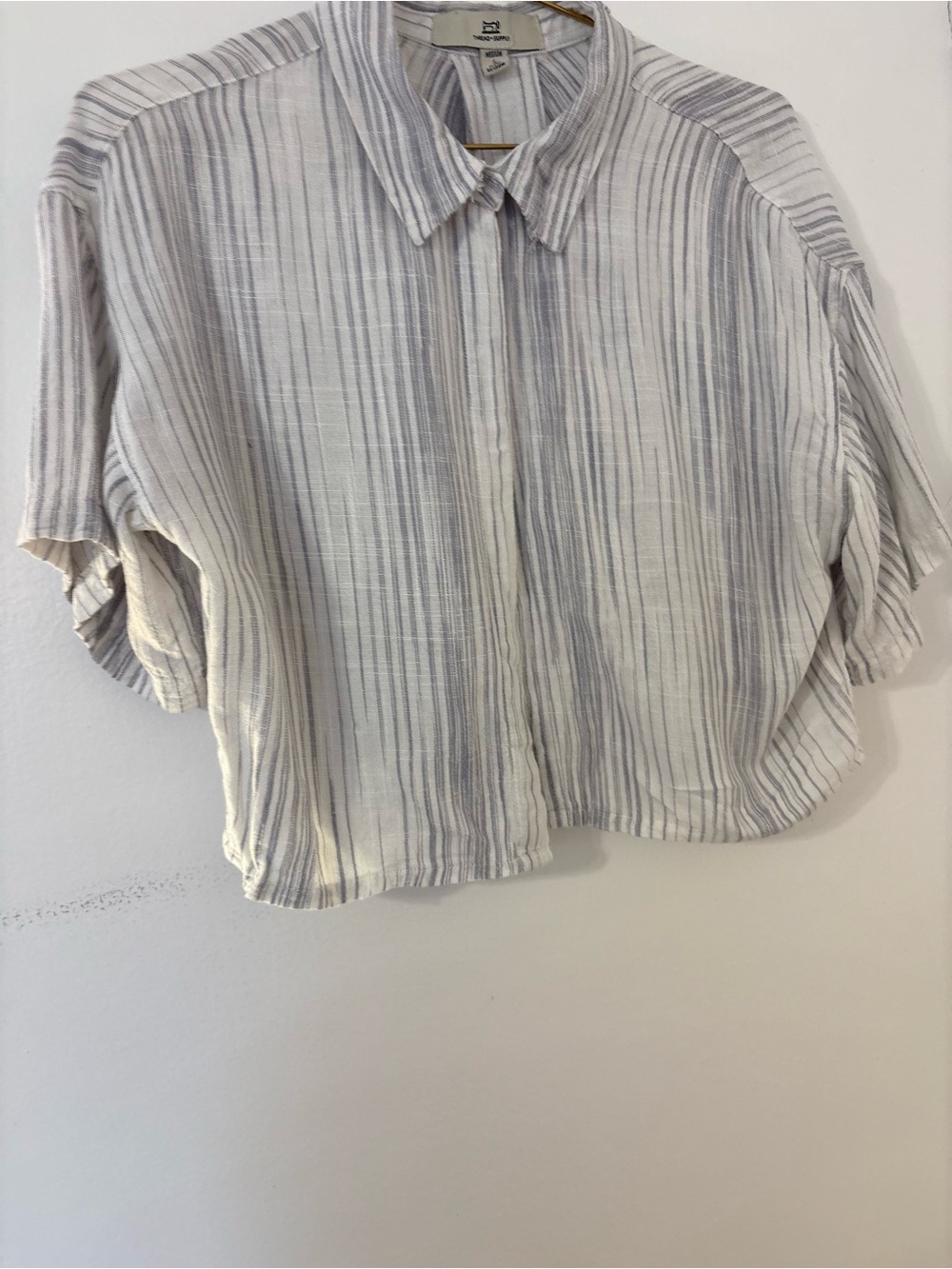 Thread & Supply White Button-Down Top with Gray Stripes